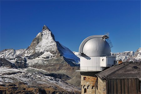 pennine alps - Gornergrat Astronomical Observatory and Hotel with Matterhorn, Zermatt, Alps, Valais, Switzerland Stock Photo - Premium Royalty-Free, Code: 600-07278766