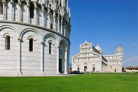 Pisa Baptistry with Leaning Tower of Pisa and Duomo de Pisa, Piazza dei Miracoli, Pisa, Tuscany, Italy Stock Photo - Premium Royalty-Free, Code: 600-07288052