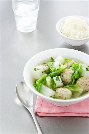 simsearch:600-05973291,k - Bowl of Dumpling Soup with Side of Rice and Glass of Water, Studio Shot Stock Photo - Premium Royalty-Free, Code: 600-07311261