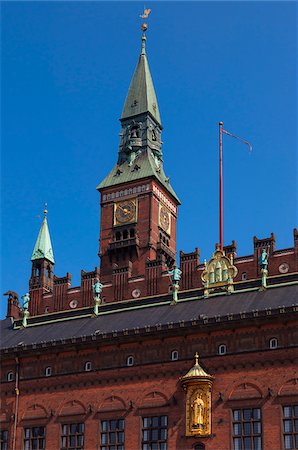 Clock Tower of City Hall, Copenhagen, Denmark Stock Photo - Premium Royalty-Free, Code: 600-07431137