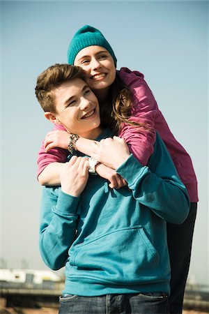 simsearch:600-06961037,k - Close-up portrait of teenage couple embracing outdoors, Germany Stock Photo - Premium Royalty-Free, Code: 600-07584768
