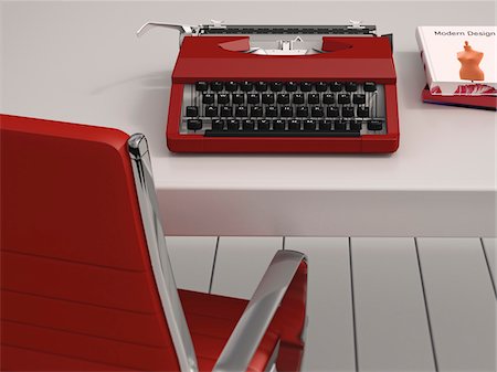 reading material - Digital Illustration of Desk with Red Chair, Red Typewriter and Books Stock Photo - Premium Royalty-Free, Code: 600-07584841