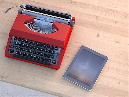 Digital Illustration of Old Typewriter and Modern Tablet Computer on Wooden Desk Stock Photo - Premium Royalty-Free, Code: 600-07584850