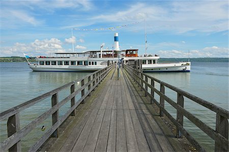 simsearch:600-07848052,k - Pier with Shovel Paddle Steamer, Utting am Ammersee, Lake Ammersee, Fuenfseenland, Upper Bavaria, Bavaria, Germany Stock Photo - Premium Royalty-Free, Code: 600-07844411