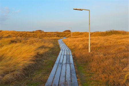 Wooden Planks, Boardwalk Path between Dunes with Lamp post, Helgoland, Dune, North Sea, Island, Schleswig Holstein, Germany Stock Photo - Premium Royalty-Free, Code: 600-07945347