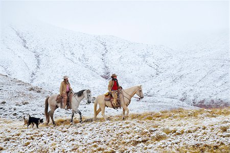 simsearch:600-08171776,k - Cowgirls Riding Horses in Snow, Rocky Mountains, Wyoming, USA Foto de stock - Sin royalties Premium, Código: 600-08026187