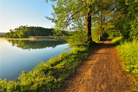 path, water - Path by River in Morning in Spring, Niedernberg, Miltenberg District, Churfranken, Franconia, Bavaria, Germany Foto de stock - Sin royalties Premium, Código: 600-08232304