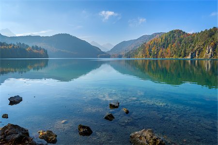 Scenic of Lake Alpsee in Autumn, Fussen, Swabia, Allgau, Bavaria, Germany Stock Photo - Premium Royalty-Free, Code: 600-08639144