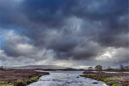 simsearch:600-06847380,k - River in moor landscape with dark storm clouds at Rannoch Moor in Scotland, United Kingdom Stock Photo - Premium Royalty-Free, Code: 600-08973435