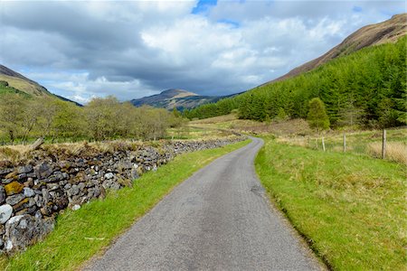 simsearch:700-02082042,k - Scottish single track road in spring along the River Orchy in Scotland, United Kingdom Stock Photo - Premium Royalty-Free, Code: 600-08986506