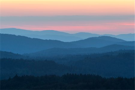 simsearch:600-08973340,k - View from Lusen mountain over the Bavarian Forest at sunset at Waldhauser in the Bavarian Forest National Park, Bavaria, Germany Stock Photo - Premium Royalty-Free, Code: 600-09022482