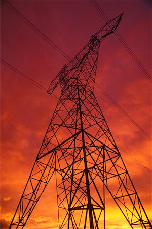 simsearch:600-00013556,k - Silhouette of Power Lines and Transmission Tower at Sunset Alberta, Canada Stock Photo - Premium Royalty-Free, Code: 600-00009180
