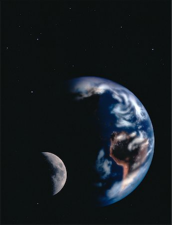 earth from space - Earth and Moon in Space Stock Photo - Premium Royalty-Free, Code: 600-00021920