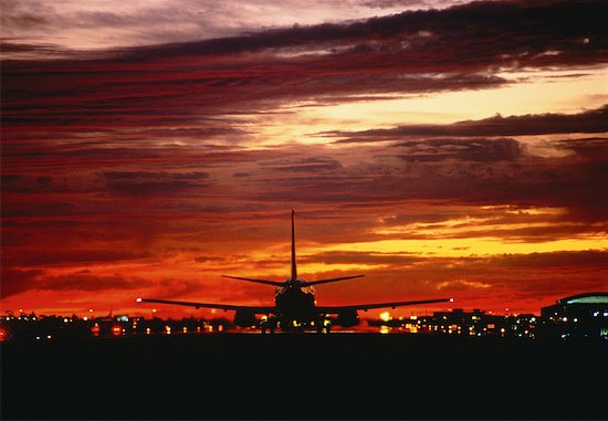 airport runway night. taking off airport runway