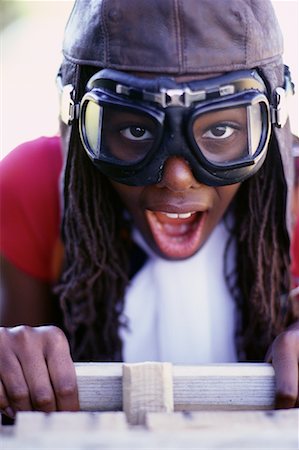 simsearch:600-01119957,k - Portrait of Girl Wearing Goggles Sitting in Soapbox Car Stock Photo - Premium Royalty-Free, Code: 600-00069940