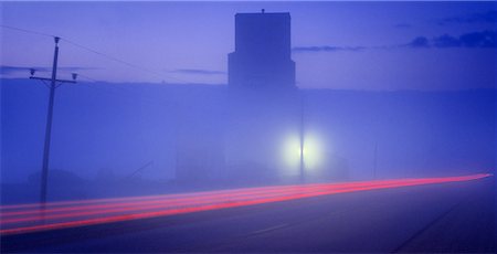 simsearch:600-00013556,k - Light Trails on Road with Fog at Dusk, near Roblin, Manitoba, Canada Stock Photo - Premium Royalty-Free, Code: 600-00061088