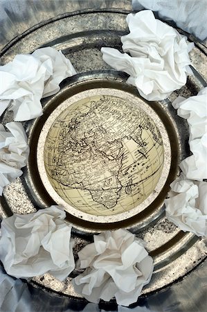 end of the world - Globe in Trash Can Stock Photo - Premium Royalty-Free, Code: 600-00608318