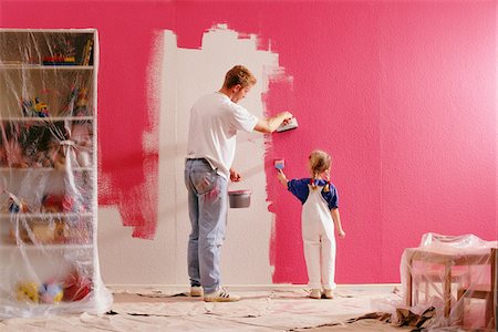 rear view little girl - Father and Daughter Painting Room Stock Photo - Premium Royalty-Free, Code: 600-00795672