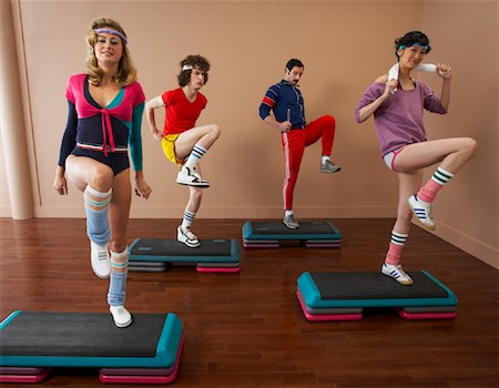 People in 1970's Clothing Exercising Stock Photo - Premium Royalty-Free, Code: 600-00846569