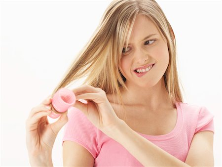 simsearch:600-00866237,k - Girl with Curler in Hair Stock Photo - Premium Royalty-Free, Code: 600-00866217