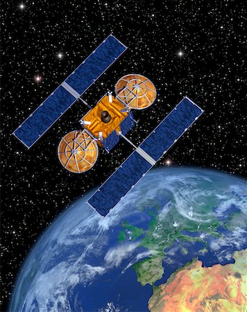space communication satellite - Satellite Orbiting Earth Stock Photo - Premium Royalty-Free, Code: 600-00917988