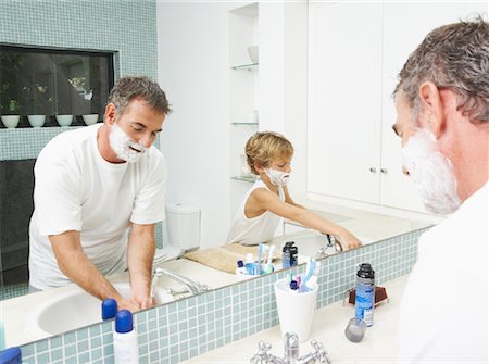 dad shave - Father Shaving with Son Stock Photo - Premium Royalty-Free, Code: 600-00934207