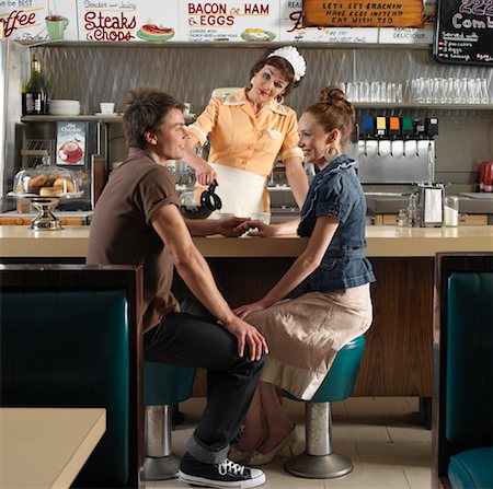 stools for cafe - Couple Sitting in Diner Stock Photo - Premium Royalty-Free, Code: 600-01041442