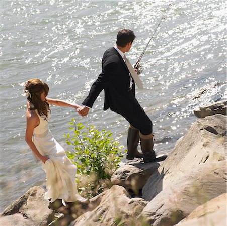 Bride and Groom Fishing Foto de stock - Sin royalties Premium, Código: 600-01042408
