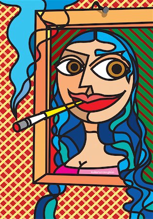 Illustration of Painting of Smoking Woman Foto de stock - Sin royalties Premium, Código: 600-01073025