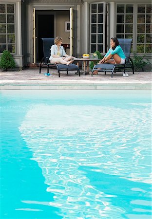 Women Lounging By Pool Stock Photo - Premium Royalty-Free, Code: 600-01084263