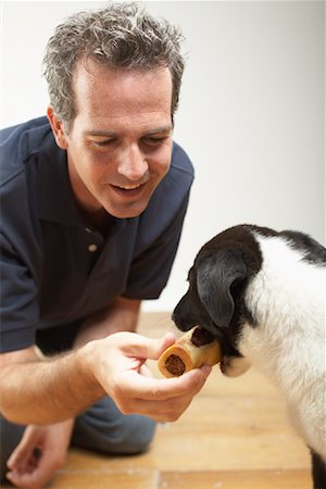 simsearch:600-01123758,k - Homme donnant une gâterie pour chiens Photographie de stock - Premium Libres de Droits, Code: 600-01112010
