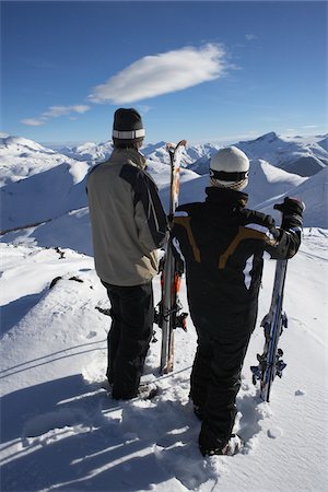 simsearch:600-01124355,k - Two Men on Top of Ski Hill, Whistler, British Columbia, Canada Stock Photo - Premium Royalty-Free, Code: 600-01224257