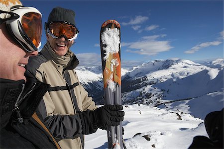 simsearch:600-01124355,k - Two Men on Top of Ski Hill, Whistler, British Columbia, Canada Stock Photo - Premium Royalty-Free, Code: 600-01224258