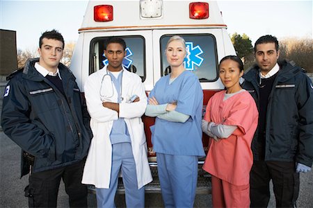 simsearch:600-01235402,k - Medical Personnel Standing in Front of Ambulance Stock Photo - Premium Royalty-Free, Code: 600-01235390