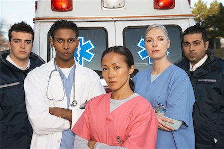 simsearch:600-01235402,k - Medical Personnel Standing in Front of Ambulance Stock Photo - Premium Royalty-Free, Code: 600-01235392