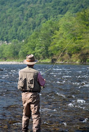 Man Fly Fishing, Beaverkill River, Catskill Park, New York, USA Stock Photo - Premium Royalty-Free, Code: 600-01345195