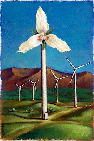 simsearch:700-03698429,k - Illustration of Wind Turbine as a Flower Stock Photo - Premium Royalty-Free, Code: 600-01374527