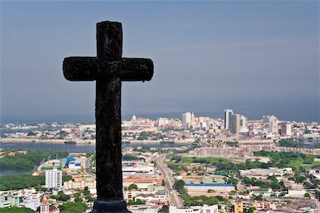 Cross at Convento de la Popa and Overview of Cartagena, Colombia Stock Photo - Premium Royalty-Free, Code: 600-01594019