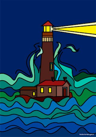 Illustration of Lighthouse Stock Photo - Premium Royalty-Free, Code: 600-01607212