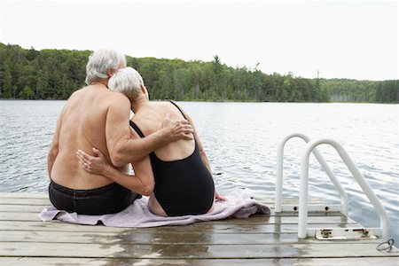 fat old men - Couple Sitting on Dock Stock Photo - Premium Royalty-Free, Code: 600-01694217