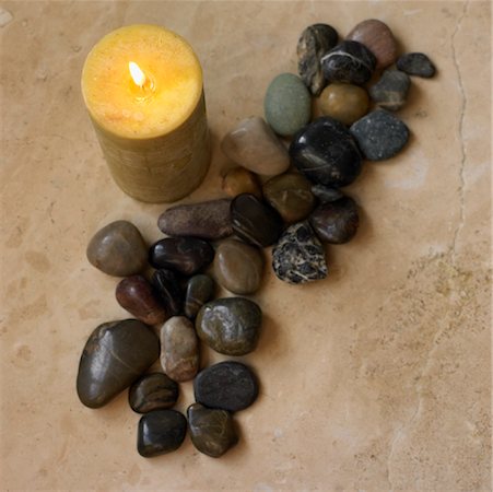 Still Life of Candle and Pebbles Stock Photo - Premium Royalty-Free, Code: 600-01838660