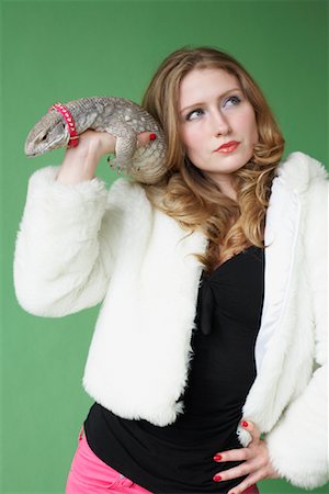 faux fur - Portrait of Woman With Lizard Stock Photo - Premium Royalty-Free, Code: 600-02046071