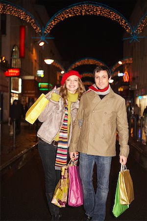 shopping bags city street - Couple Christmas Shopping Stock Photo - Premium Royalty-Free, Code: 600-02056131