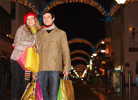 shopping bags city street - Couple Christmas Shopping Stock Photo - Premium Royalty-Free, Code: 600-02056132