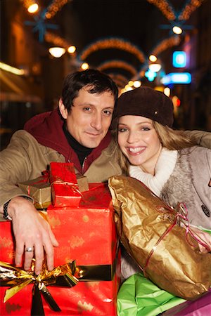 shopping bags city street - Couple Christmas Shopping Stock Photo - Premium Royalty-Free, Code: 600-02056140