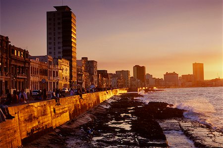 sunrise city street - Malicon at Sunset, Havana, Cuba Stock Photo - Premium Royalty-Free, Code: 600-02121291