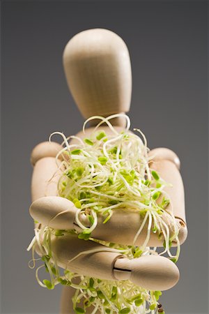 Wooden Mannequin Holding Alfalfa Sprouts Stock Photo - Premium Royalty-Free, Code: 600-02199833