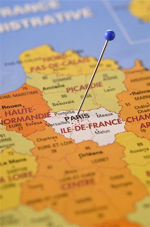 simsearch:600-07584876,k - Pin in Map of Paris, France Stock Photo - Premium Royalty-Free, Code: 600-02346209