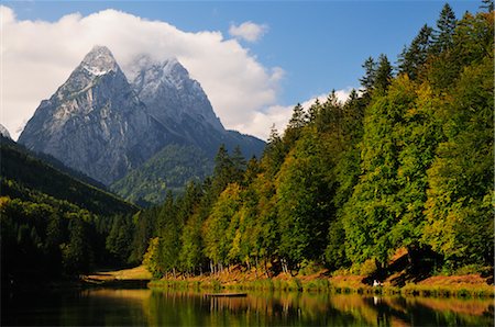 Mountains by Lake Riessersee, Garmisch-Partenkirchen, Bavaria, Germany Stock Photo - Premium Royalty-Free, Code: 600-02593888