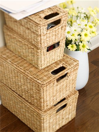 Stacked Wicker Baskets in Home Office Stock Photo - Premium Royalty-Free, Code: 600-02659962